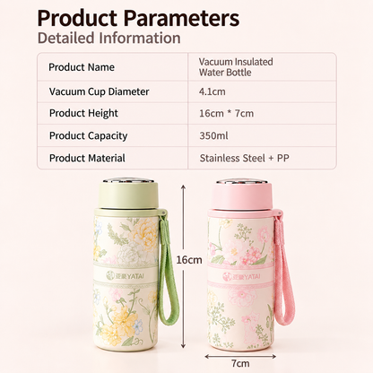 350ml Floral Insulated Water Bottle with Carry Strap