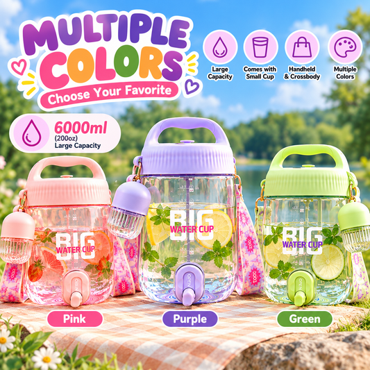 6L Large Capacity Water Jug with Handle & Shoulder Strap | 3 Colors
