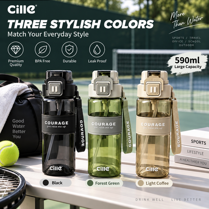 590ml Sports Water Bottle with Carry Handle & Strap