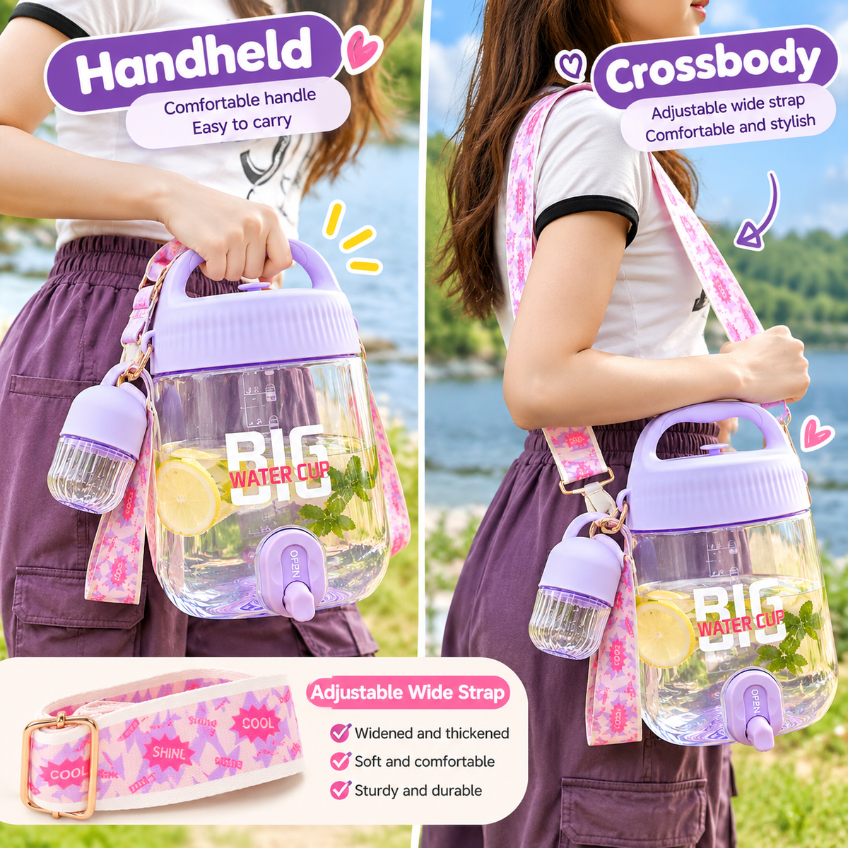 6L Large Capacity Water Jug with Handle & Shoulder Strap | 3 Colors