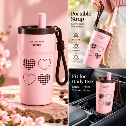 520ml Cute Insulated Coffee Tumbler with Straw