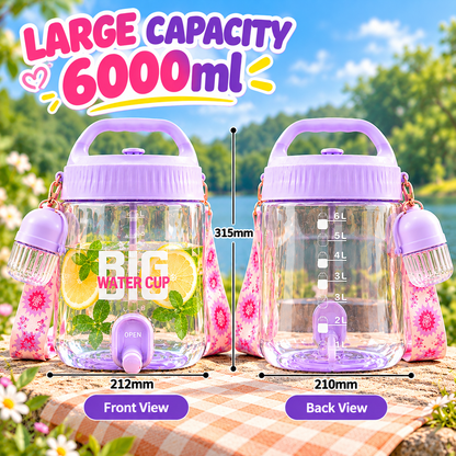 6L Large Capacity Water Jug with Handle & Shoulder Strap | 3 Colors