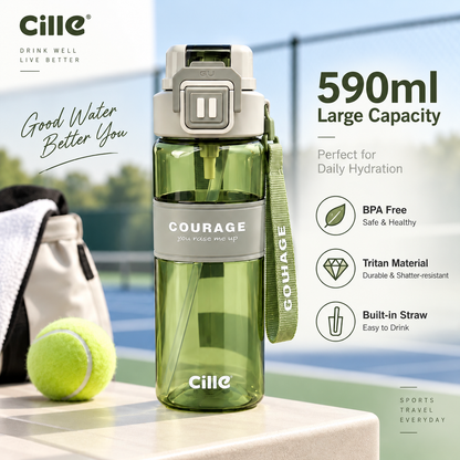 590ml Sports Water Bottle with Carry Handle & Strap