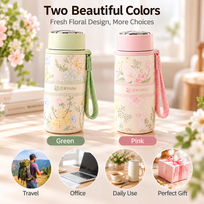 350ml Floral Insulated Water Bottle with Carry Strap